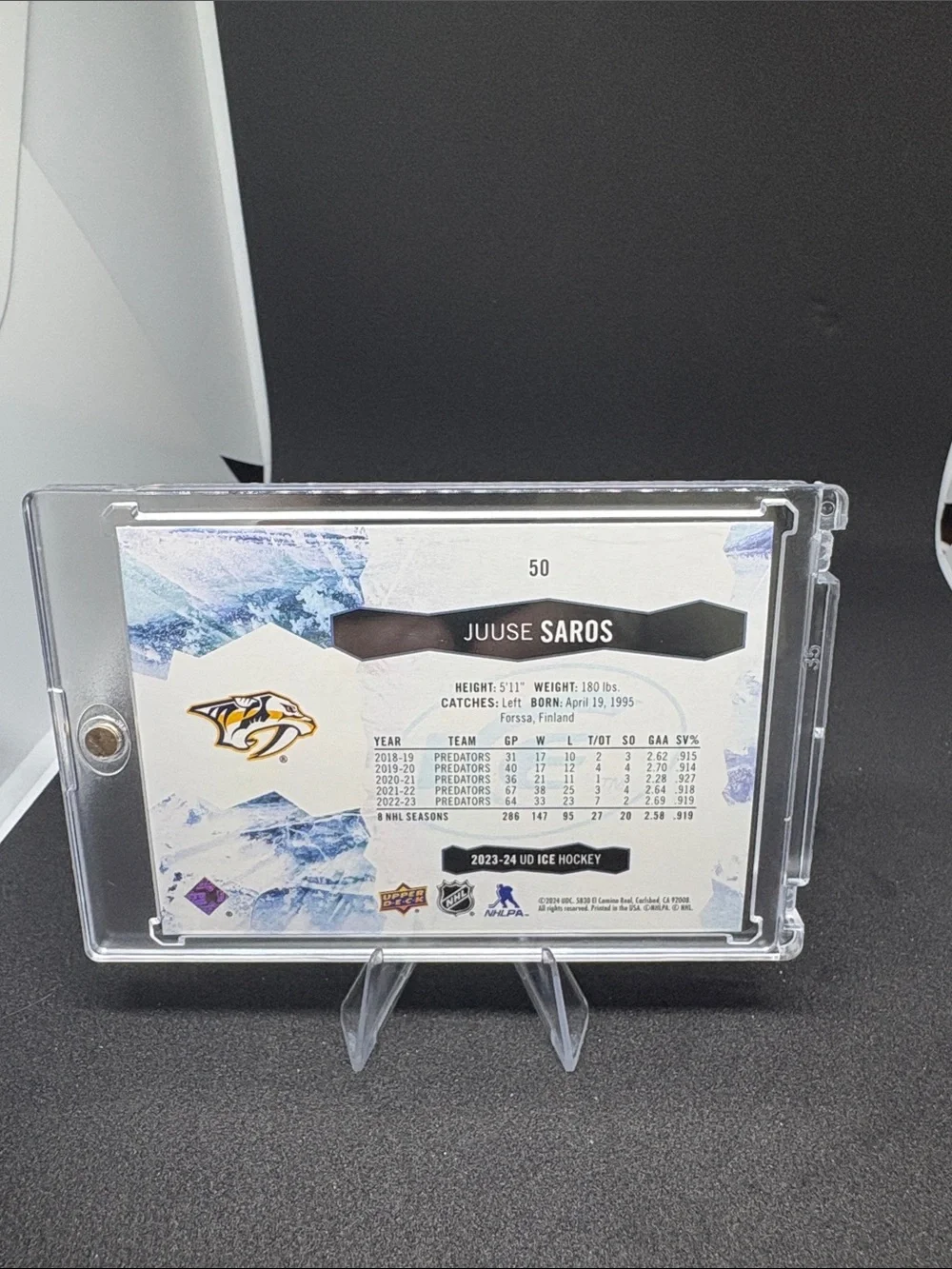 Upper Deck Juuse Saros Hockey Trading Card